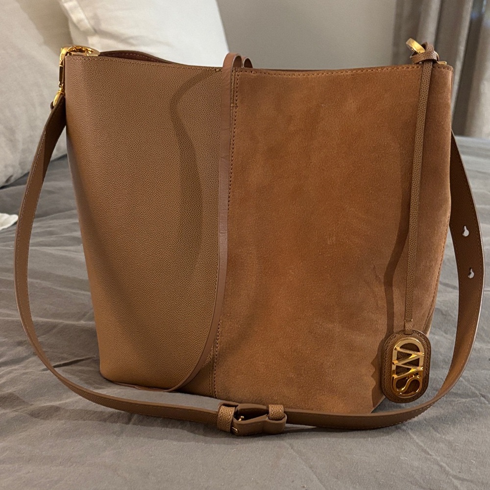 Stuart Weitzman Tan Leather & Suede Bucket Bag 50/50